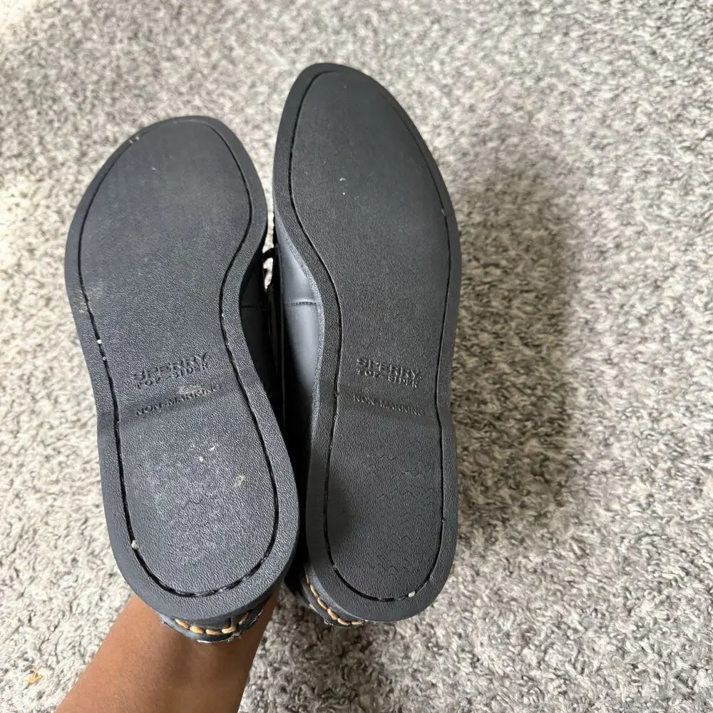 Sperry Original 2-Eye Boat Shoe Mens 11.5 Black Leather Leopard Print Preppy